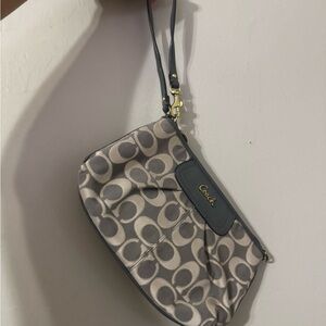 Coach Signature Gray and Cream Wristlet
